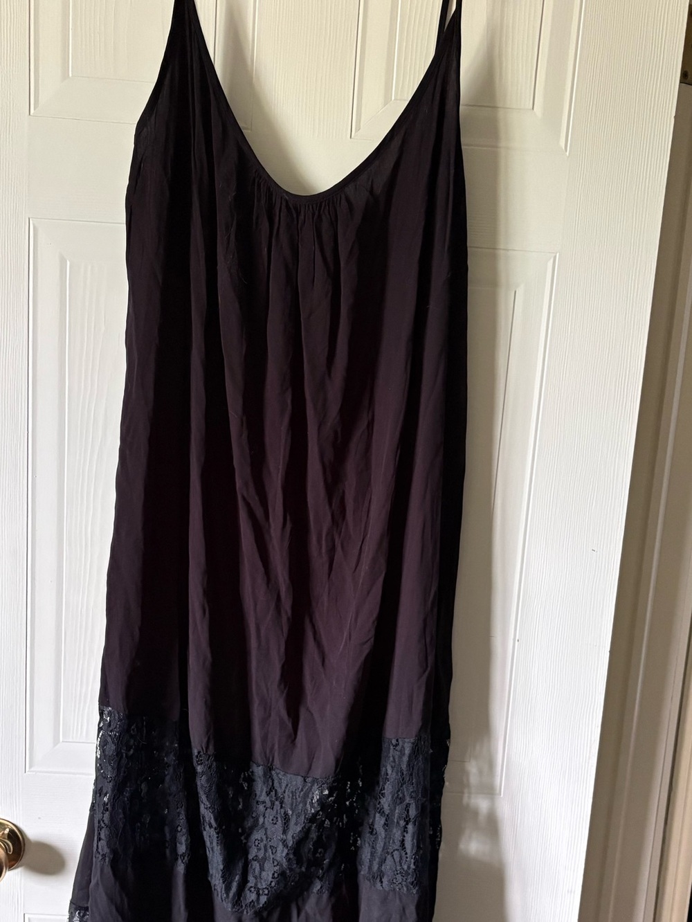 Zanzea Black Maxi Slip Dress with Lace Trim